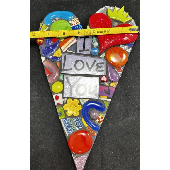 Mosaic wood heart 11” decor wall hanging handmade. *Pre-Owned* - Picture 10 of 10